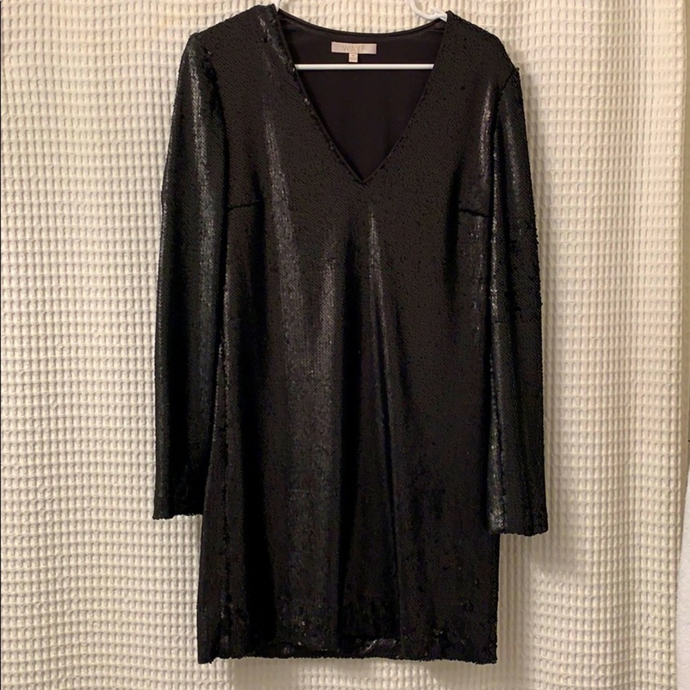 Holiday - Long sleeve black matte sequined dress